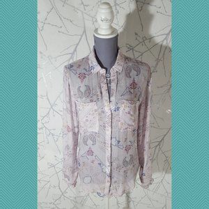 Anthropologie Cloth & Stone Blush Pink Paisley Print Sheer Tavari Shirt Fairy
